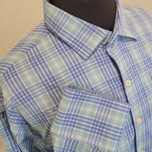 Peter Millar Summer Comfort Blue Plaid Shirt L Travel Preppy Coastal Golf Casual